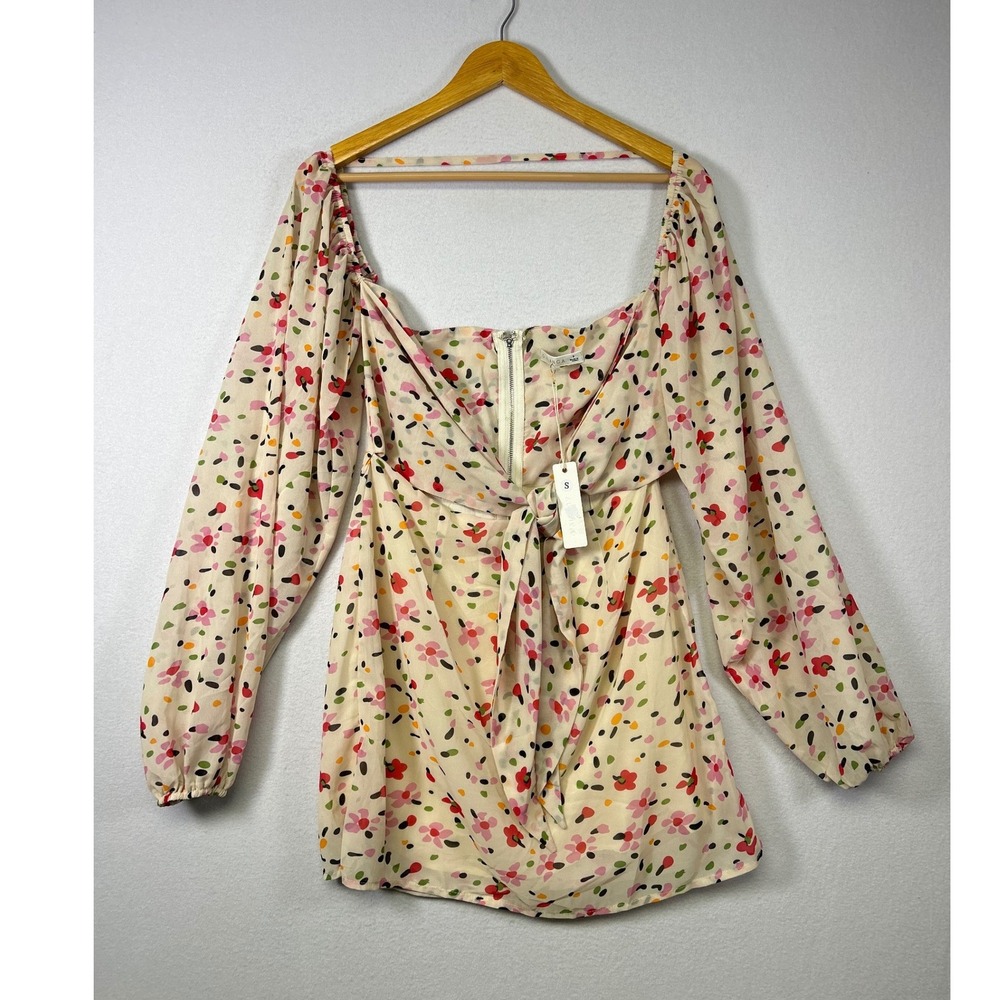 Cottagecore O.VIANCA Women S Cream Floral Print Tie Front Cutout Mini Dress‎